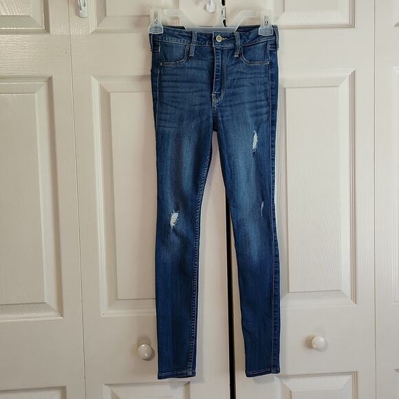 Hollister Denim - Hollister High-Rise‎ Jean Jegging Advanced Stretch Med Wash Distressed Size 0